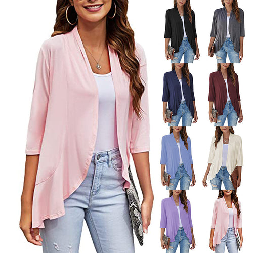 Damen leichte Chiffonjacke mit offenen Fronten und 3/4-Ärmeln Drune