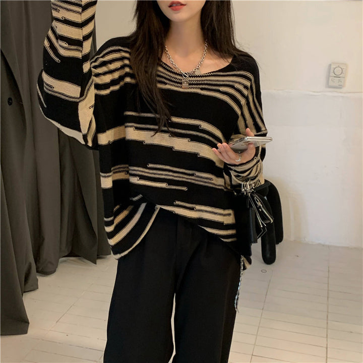 Damen Strickpullover mit elegantem Streifenmuster und lässigem Schnitt Drune