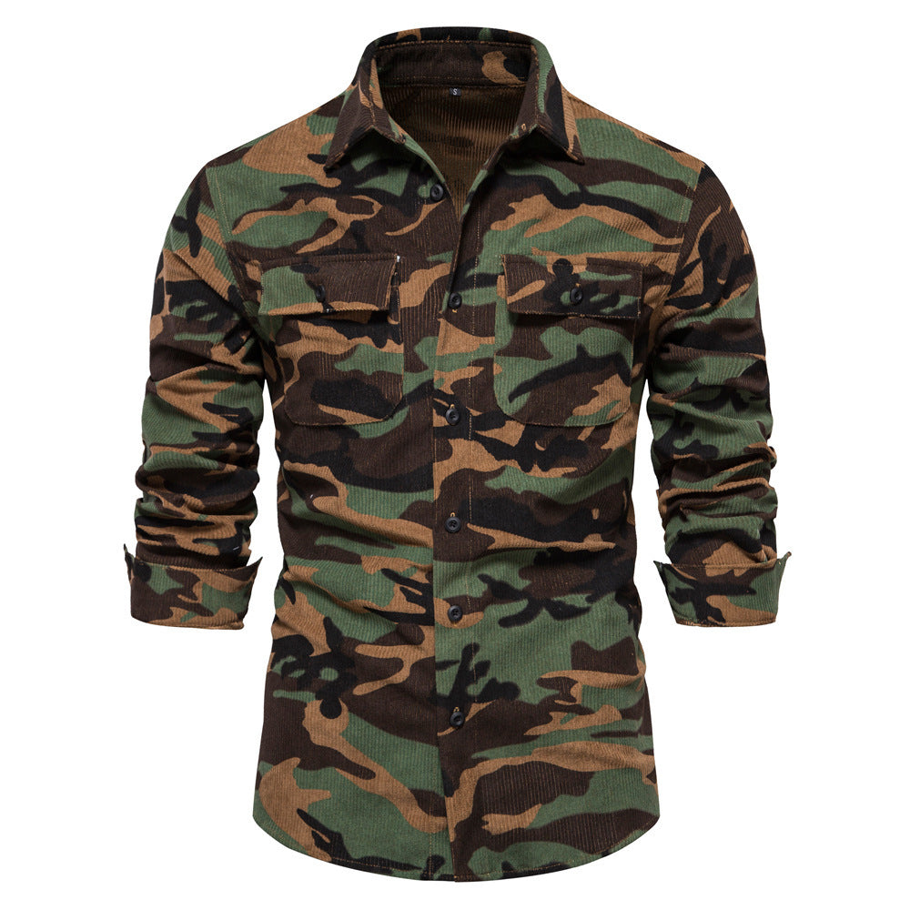 Herren nan feines Cord-Übershirt mit Brustpatten, durchgehender Knopfleiste und körpernaher Silhouette Drune