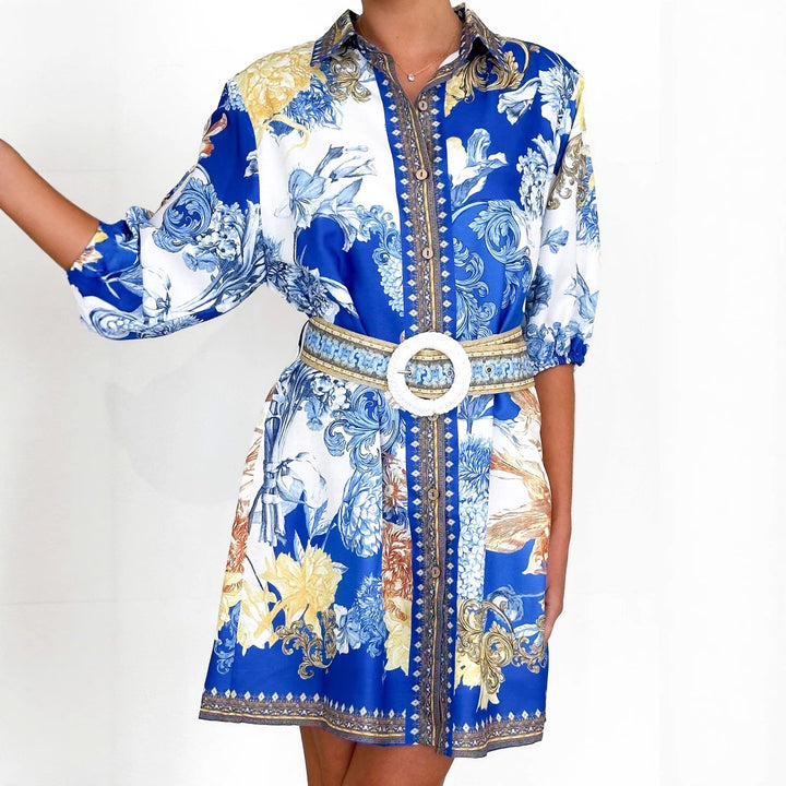 Damen modisches Blumenkleid mit Gürtel Drune