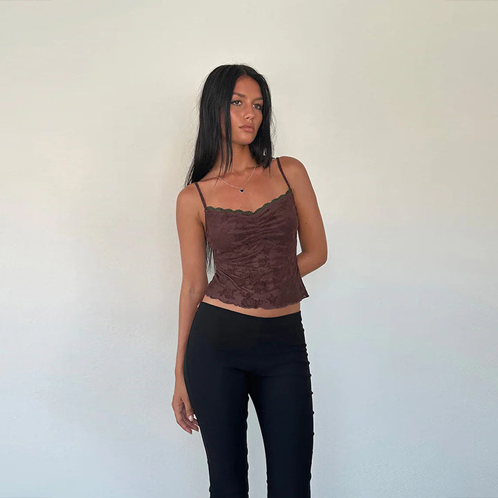 Damen Spitzen-Crop-Top mit floralem Design Drune