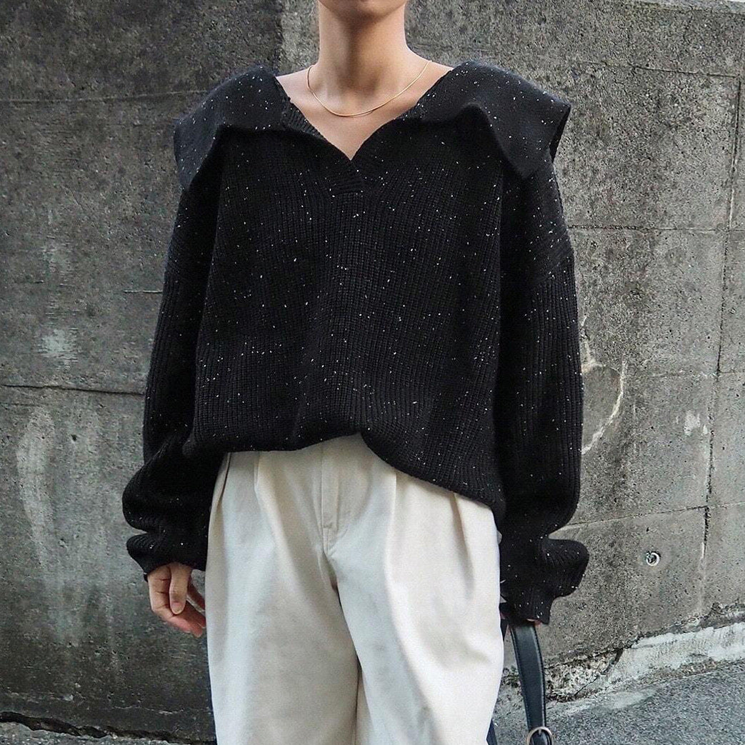 Damen lässiger Strickpullover mit modernem Kragen und funkelnden Details Drune