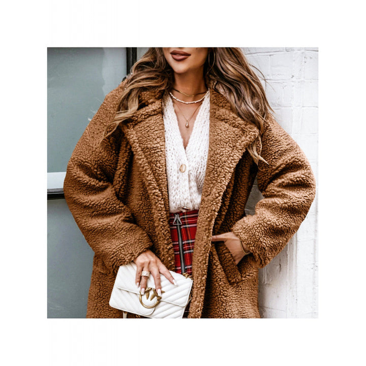 Damen Kuscheliger Teddy-Mantel mit Kapuze und seitlichen Taschen Drune