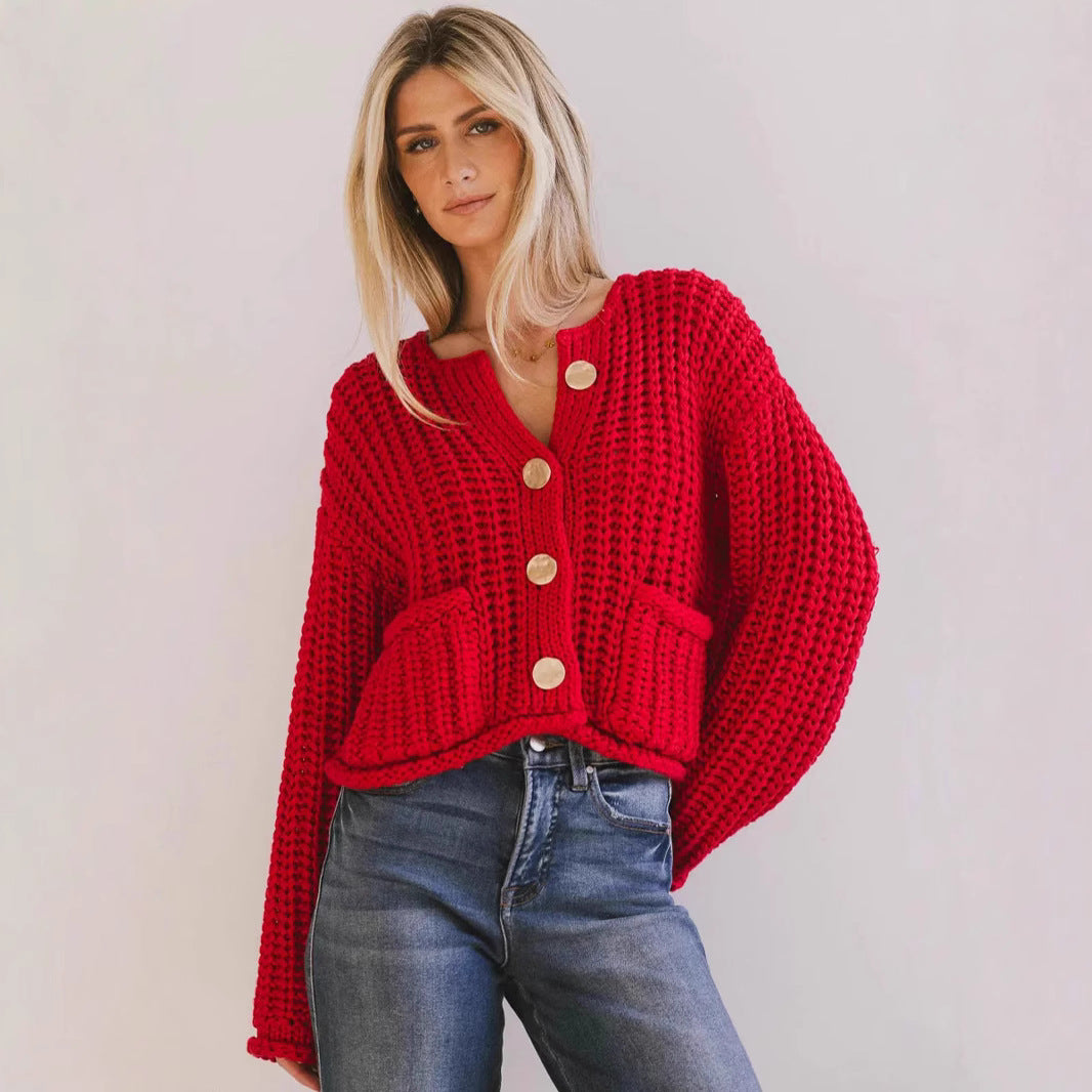 Damen Strickjacke mit dekorativen Knöpfen und praktischen Taschen Drune