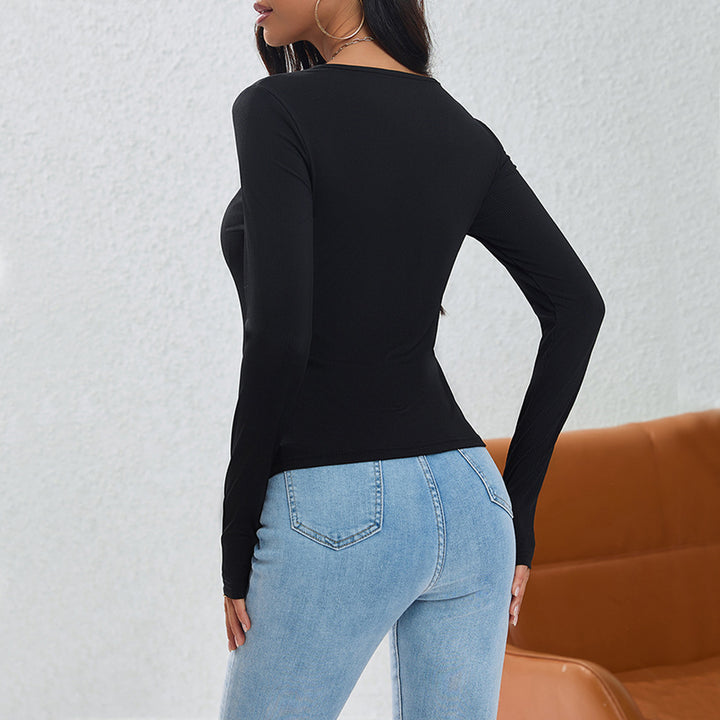 Damen Longsleeve Shirt mit elegantem Knopf-Design und asymmetrischem Saum Drune