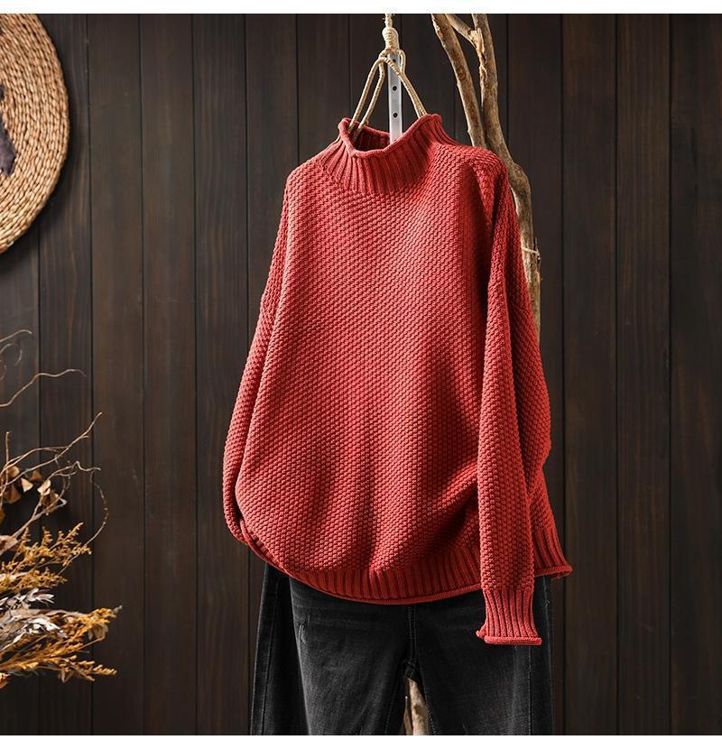 Drune | Übergroßer Pullover - Waffelstrick - Stehkragen - Dolmanärmeln - Geripptes Finish