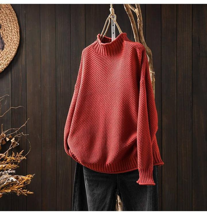 Drune | Übergroßer Pullover - Waffelstrick - Stehkragen - Dolmanärmeln - Geripptes Finish