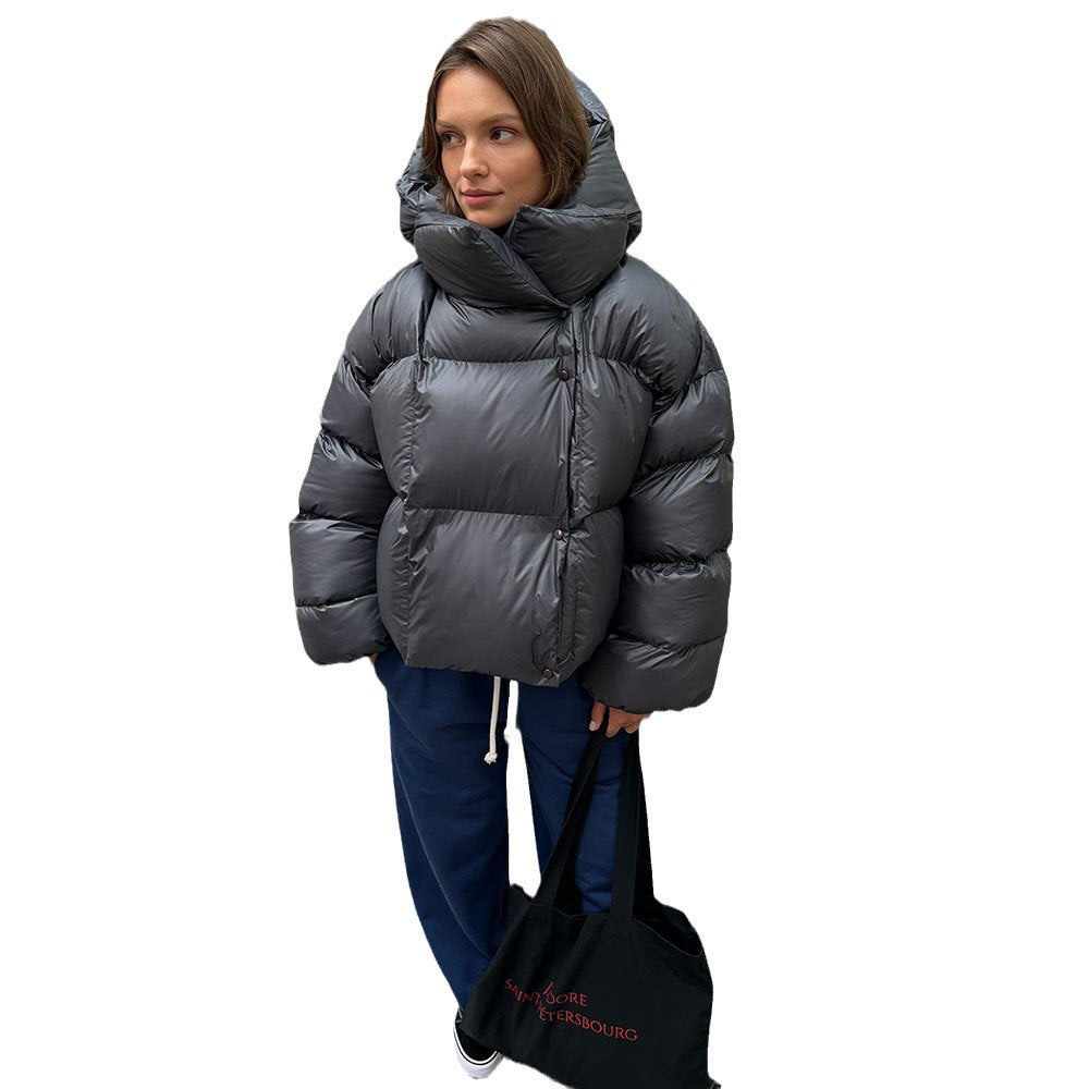 Damen Modische Daunenjacke mit hohem Kragen und Knopfverschluss Drune