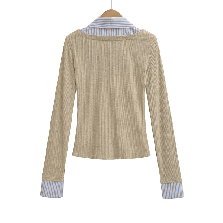 Damen Langarmshirt mit eleganter Knopfleiste und Streifenmustern Drune