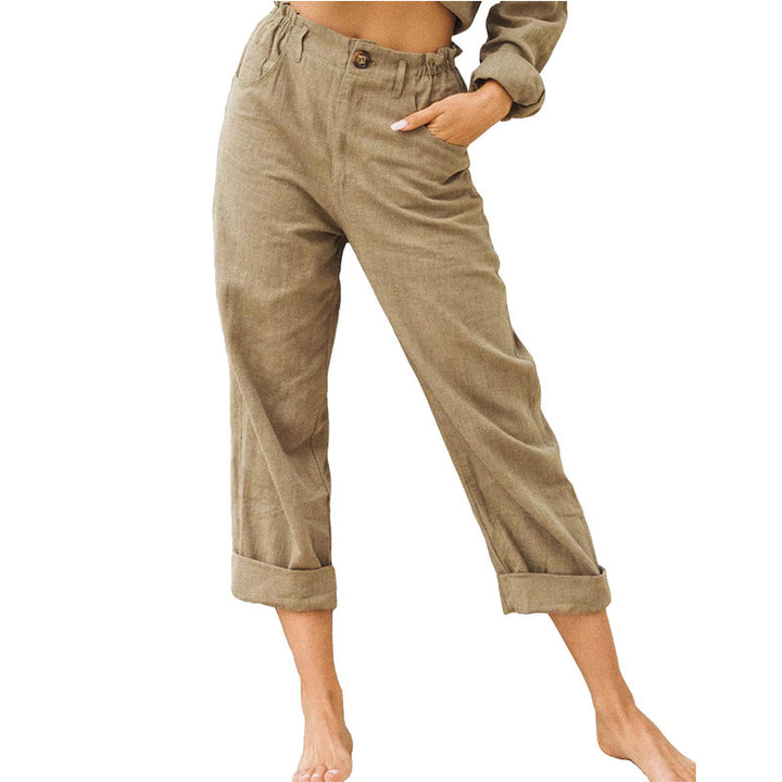 Damen lässige Leinenhose mit elastischem Bund Drune