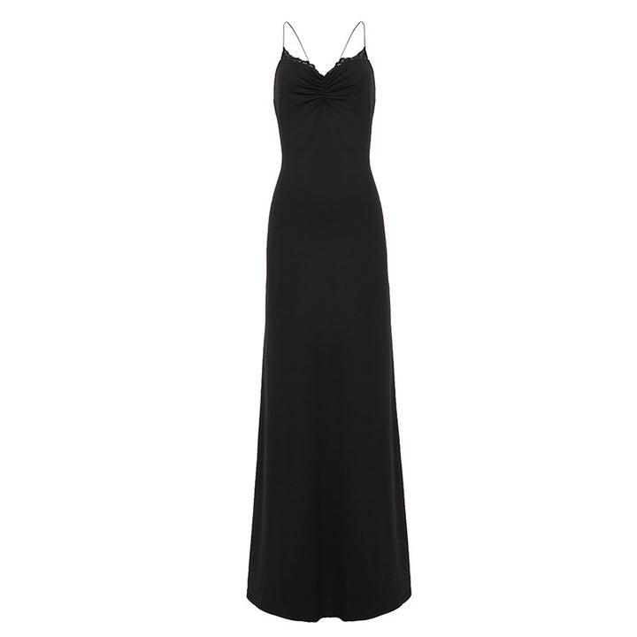 Damen elegantes Maxikleid mit verstellbaren Trägern und raffinierter Raffung Drune