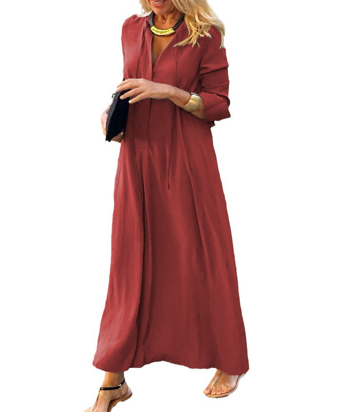 Damen Maxikleid mit eleganter Kapuze und lockerer Silhouette Drune