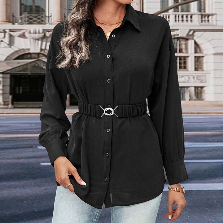 Damen Hemdbluse mit elastischem Taillengürtel Drune