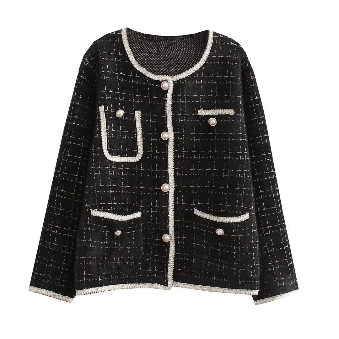 Damen Strukturierte Bouclé-Jacke mit dekorativen Perlen und Taschen Drune