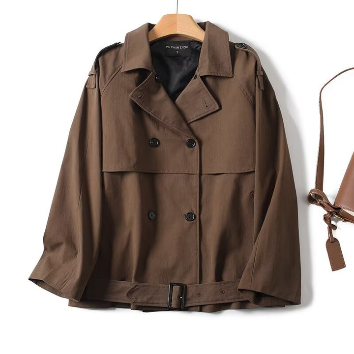 Damen modische Oversized-Trenchjacke mit doppelter Knopfleiste und Taillengürtel Drune