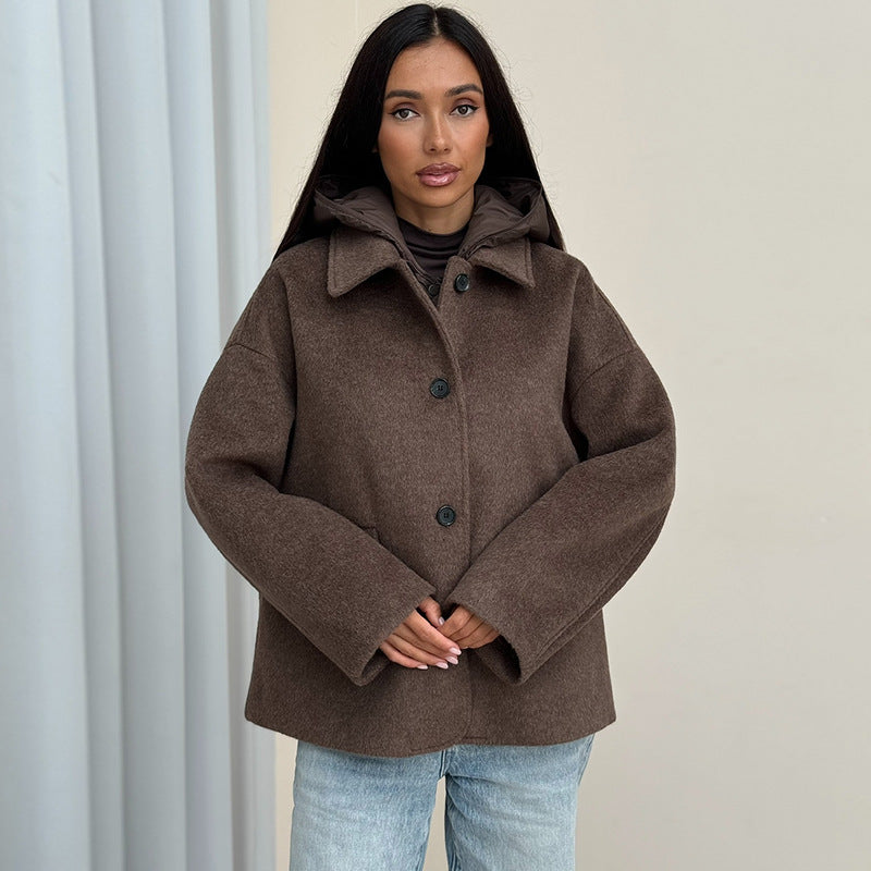 Damen Wolljacke mit modernem Kragen und Knopfverschlüssen Drune
