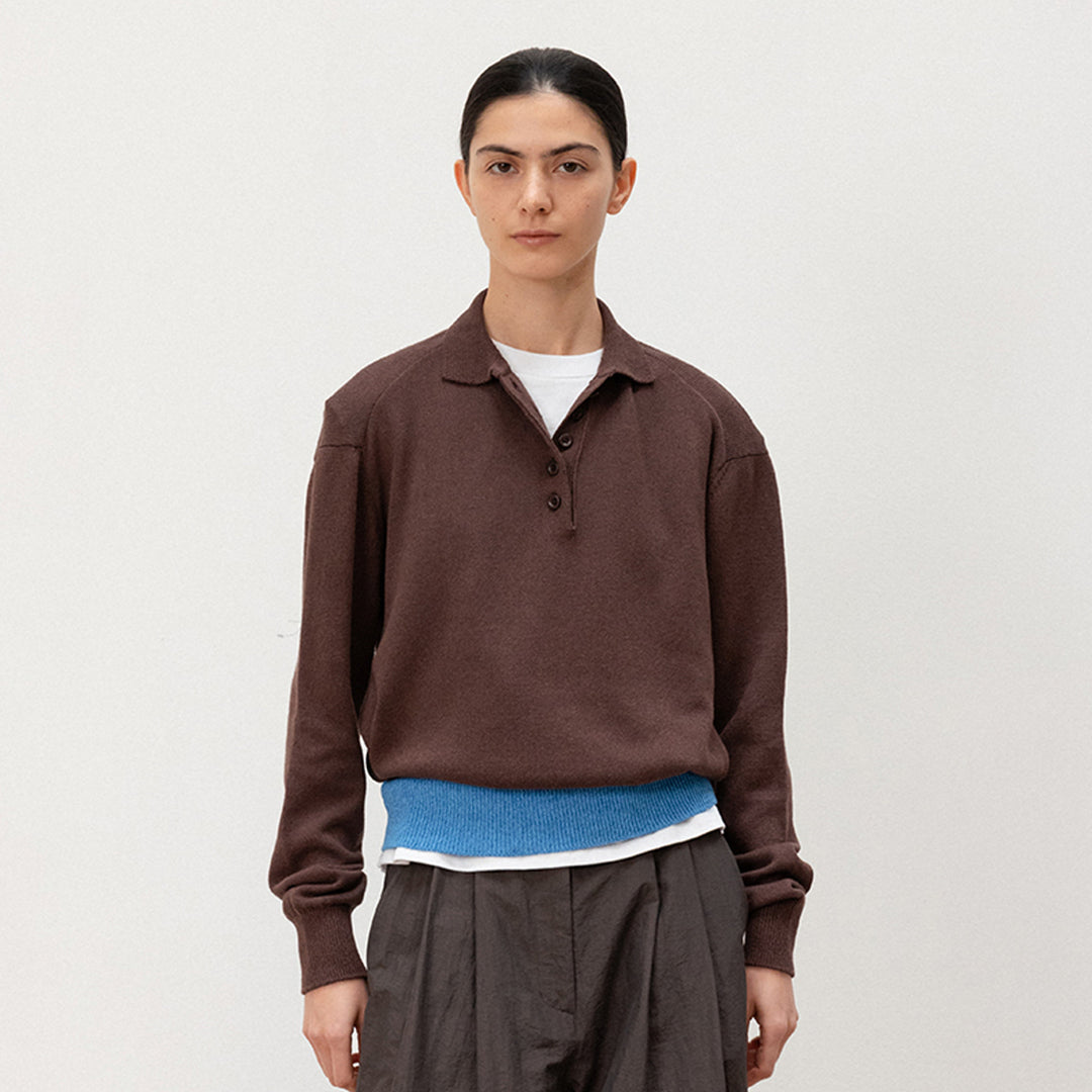Damen lässiger Strickpullover mit Polokragen und kontrastierendem Bund Drune