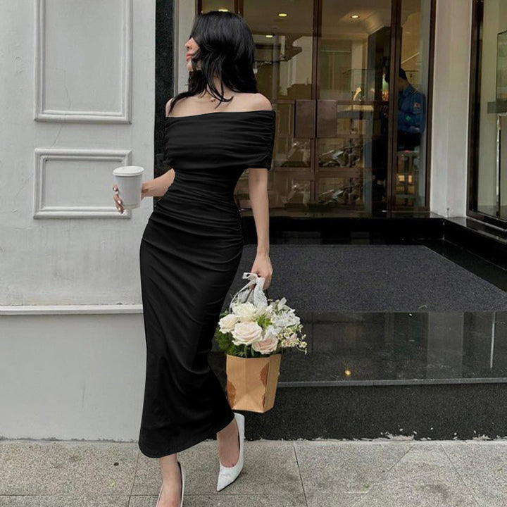 Damen Elegantes schulterfreies Cocktailkleid mit Raffungen Drune