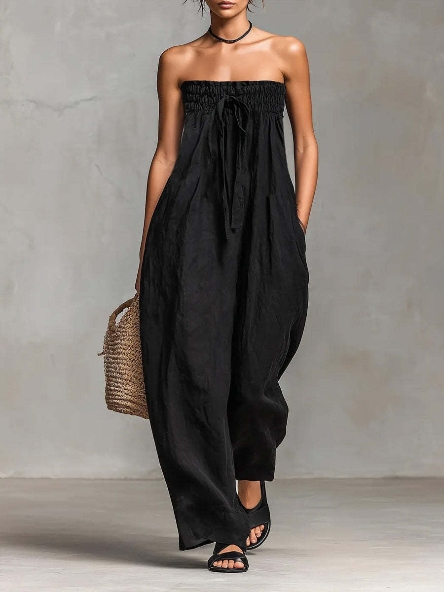Damen Lässiges Jumpsuit mit elastischem Oberteil und weitem Bein Drune