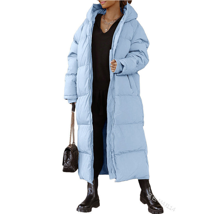 Damen gesteppte Langjacke mit Kapuze und praktischen Seitentaschen Drune