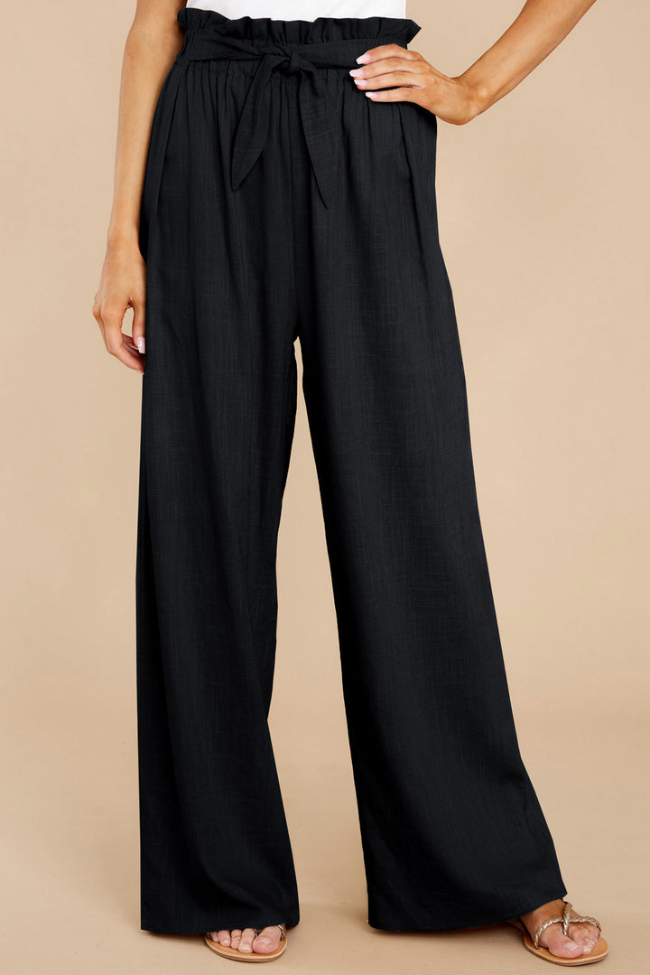 Damen nan Leinenhose mit Paperbag-Bund und weitem Bein Drune