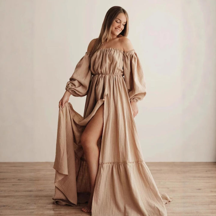 Damen Bohemian Off-Shoulder Maxi Kleid Drune