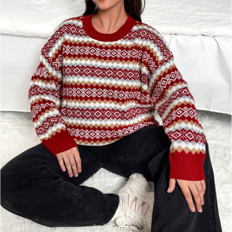 Damen Grob gestrickter Pullover im festlichen Fair-Isle Design Drune
