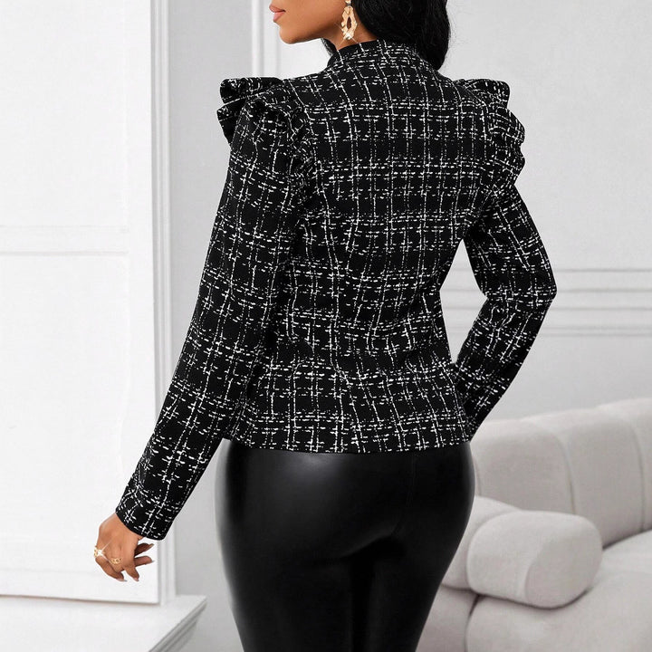 Damen Modische Plissee-Jacke mit Reißverschluss und Rüschen Drune