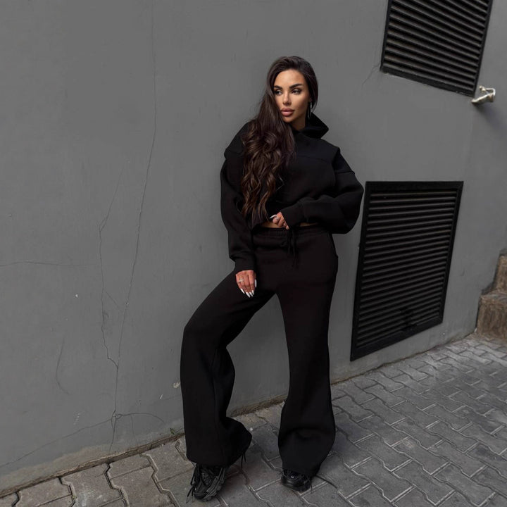 Damen lässiges Hoodie und weite Hose Set Drune