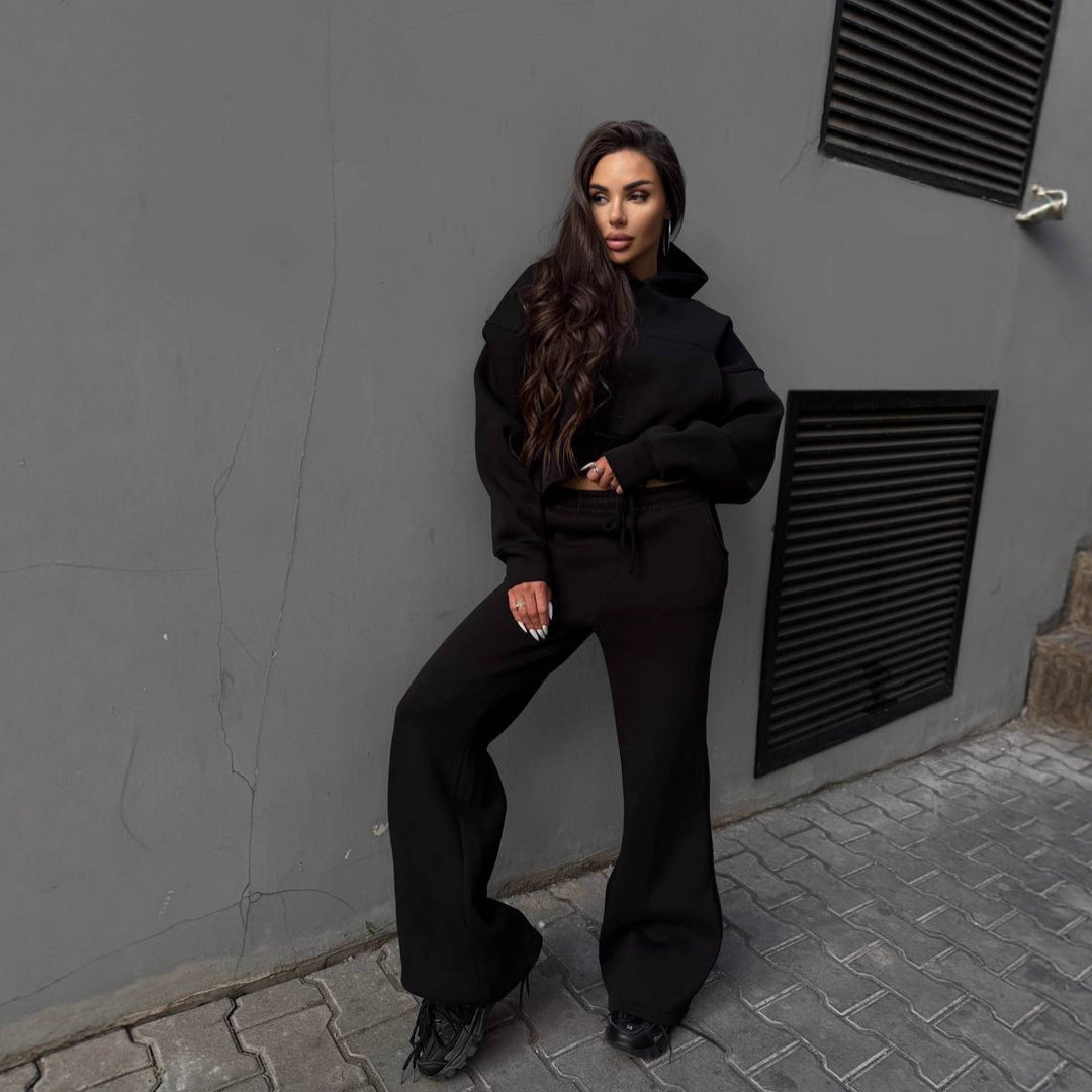 Damen lässiger cropped Hoodie und weit geschnittene Jogginghose Set Drune