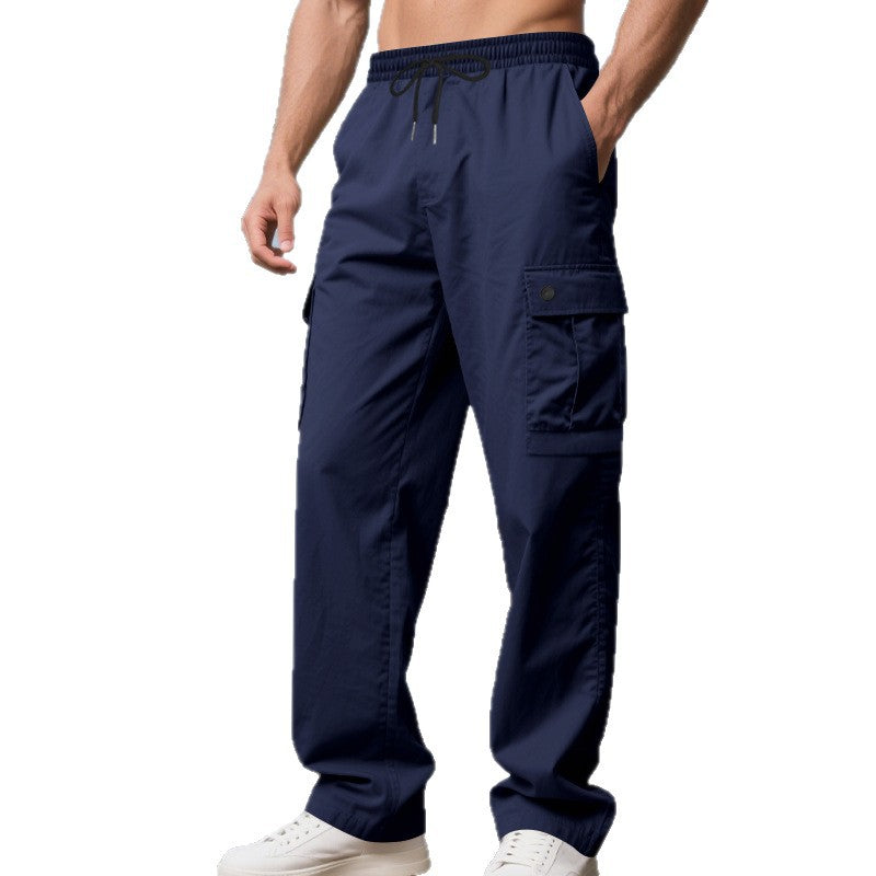 Herren nan leichte Cargo-Freizeithose mit elastischem Tunnelzugbund, geradem Bein und funktionalen Klapptaschen Drune