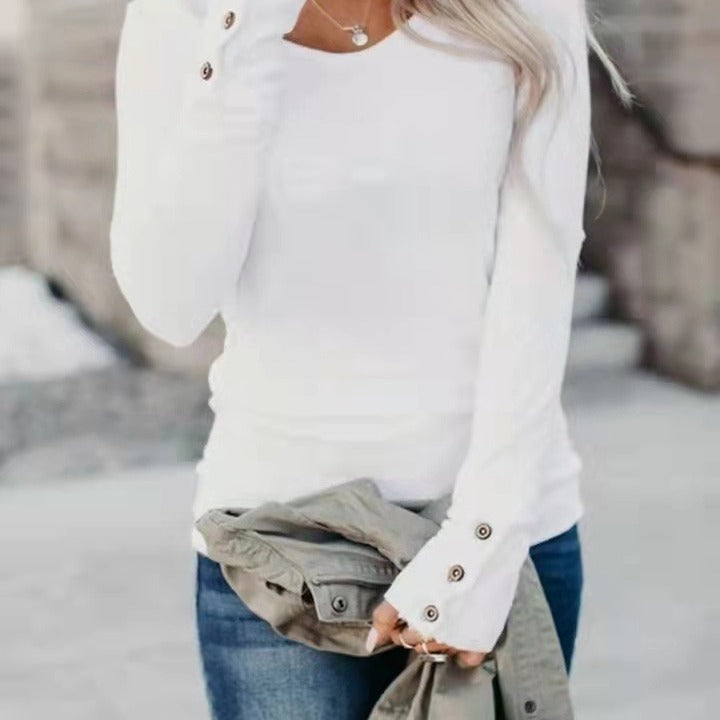 Damen Langarmshirt mit einzigartiger Knopfdetail Drune