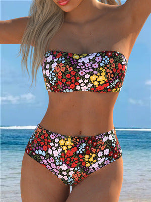 Damen Bikini-Set mit strapazierfähigem Bandeau-Oberteil und hoch geschnittenen Badeshorts Drune