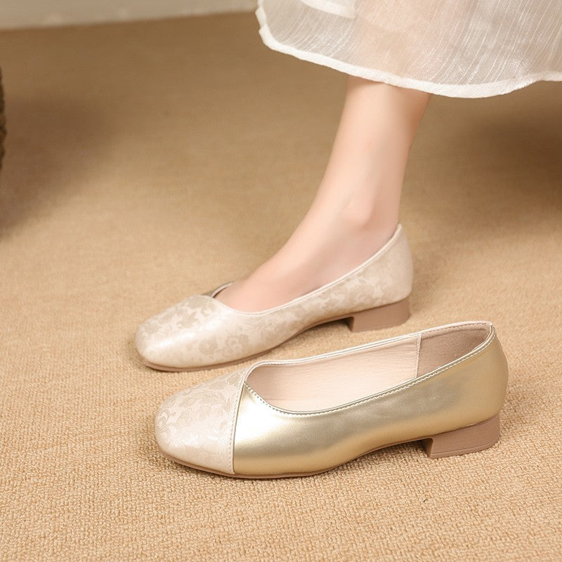Damen elegante Ballerinas mit modischem Metallic-Akzent und floralem Design Drune