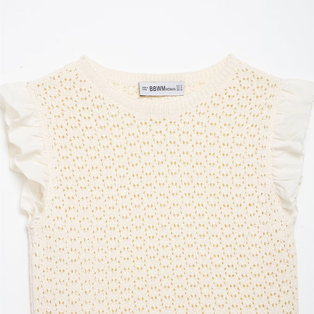 Damen Rüschenshirt mit feiner Lochstickerei und gerafftem Saum Drune