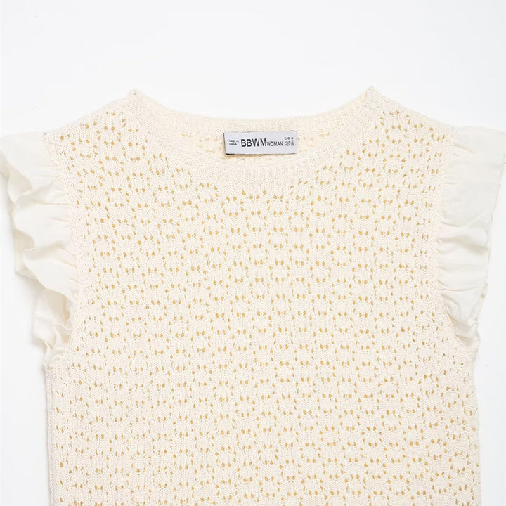 Damen Rüschenshirt mit feiner Lochstickerei und gerafftem Saum Drune