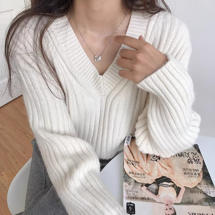 Damen Feinstrickpullover mit V-Ausschnitt und lässigem Schnitt Drune