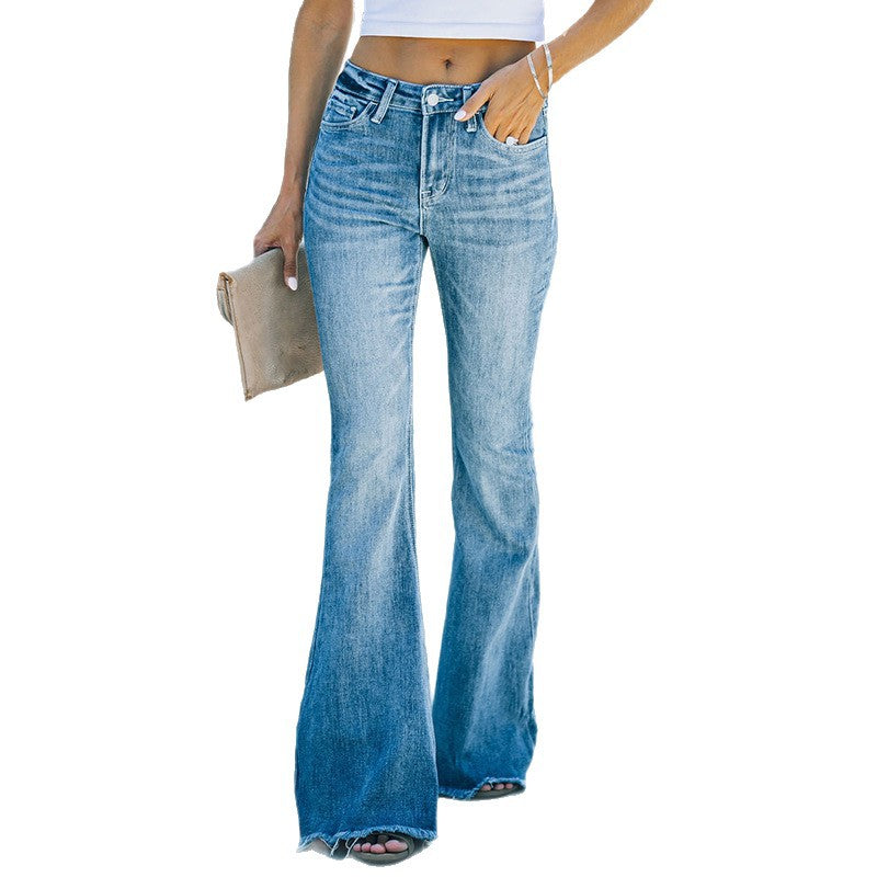 Damen Flared Jeans mit fransigem Saum und hohem Bund Drune