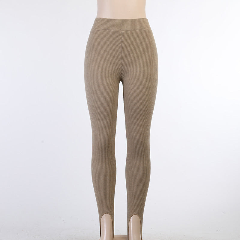 Damen Leggings mit strukturiertem Rippdesign und hohem Bund Drune