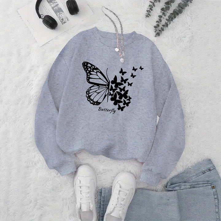 Damen Sweatshirt mit kreativem Schmetterlingsmotiv und lässigem Schnitt Drune