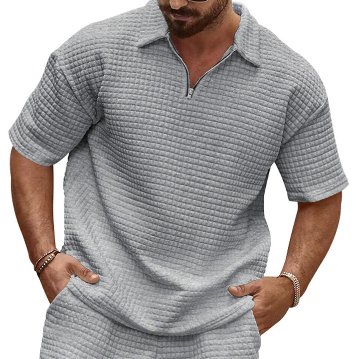 Herren Kurzarm-Polohemd mit halber Reißverschlussstruktur und luftiger Textur Drune