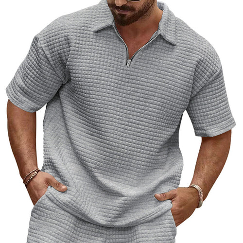 Herren Kurzarm-Polohemd mit halber Reißverschlussstruktur und luftiger Textur Drune