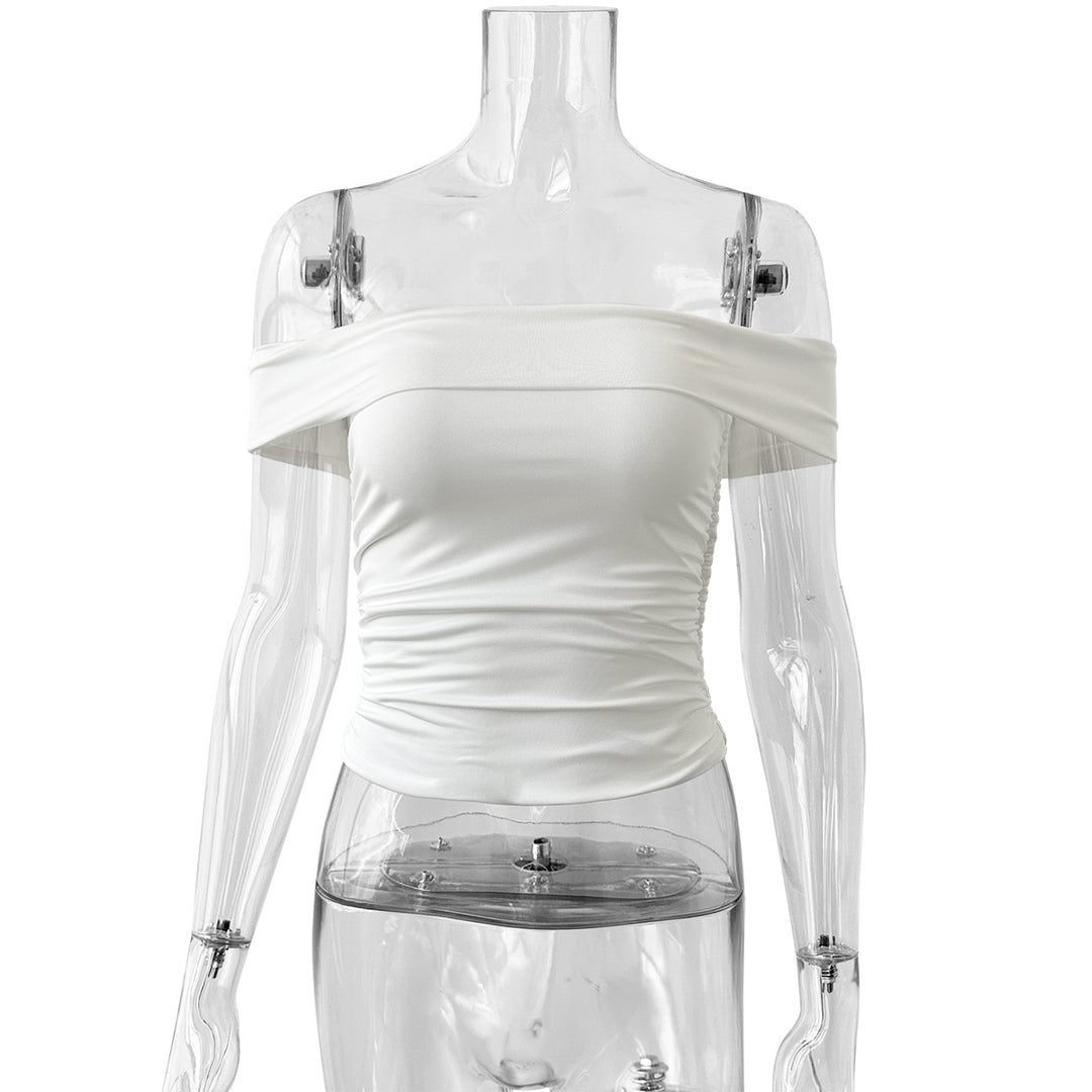 Damen Off-Shoulder Crop-Top aus elastischem Material mit figurformendem Design Drune