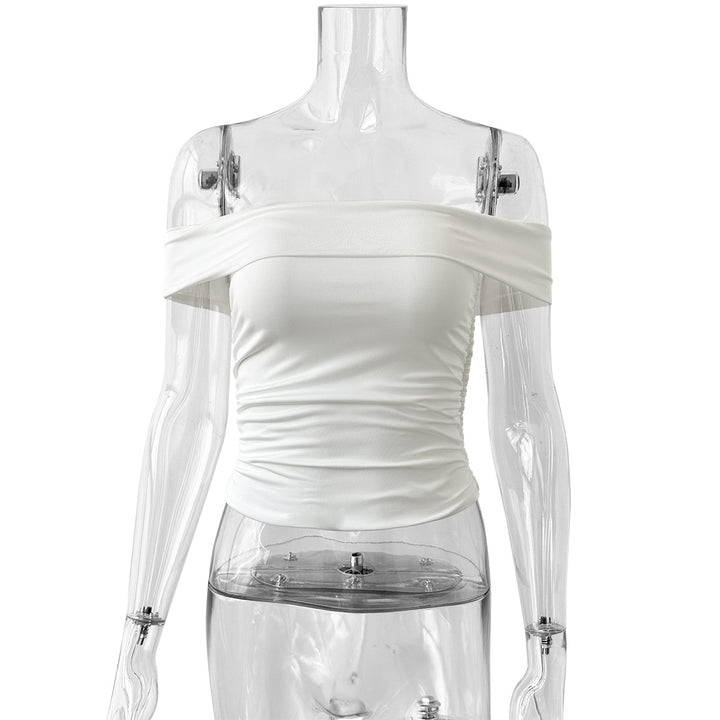 Damen Off-Shoulder Crop-Top aus elastischem Material mit figurformendem Design Drune