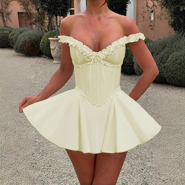 Damen Off-Shoulder Kleid mit raffinierten Rüschendetails Drune