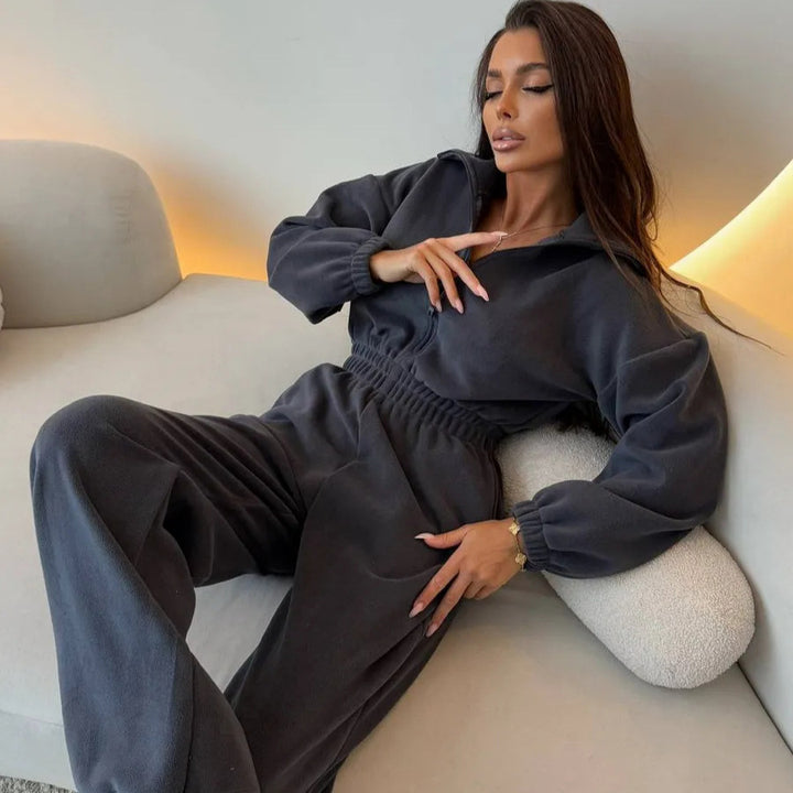 Damen Fleece-Jumpsuit mit Reißverschluss und elastischem Bund Drune