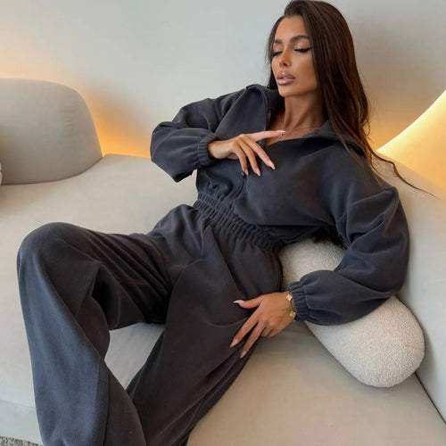 Damen Fleece-Jumpsuit mit Reißverschluss und elastischem Bund Drune
