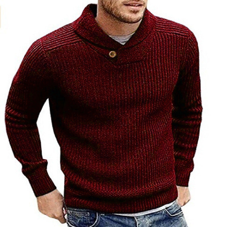 Herren Strickpullover mit Schalkragen und Knopfdetail Drune