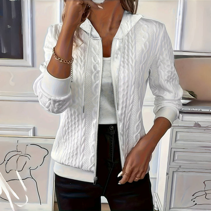 Damen elegante Strickjacke mit Kapuze und Zopfmuster Drune