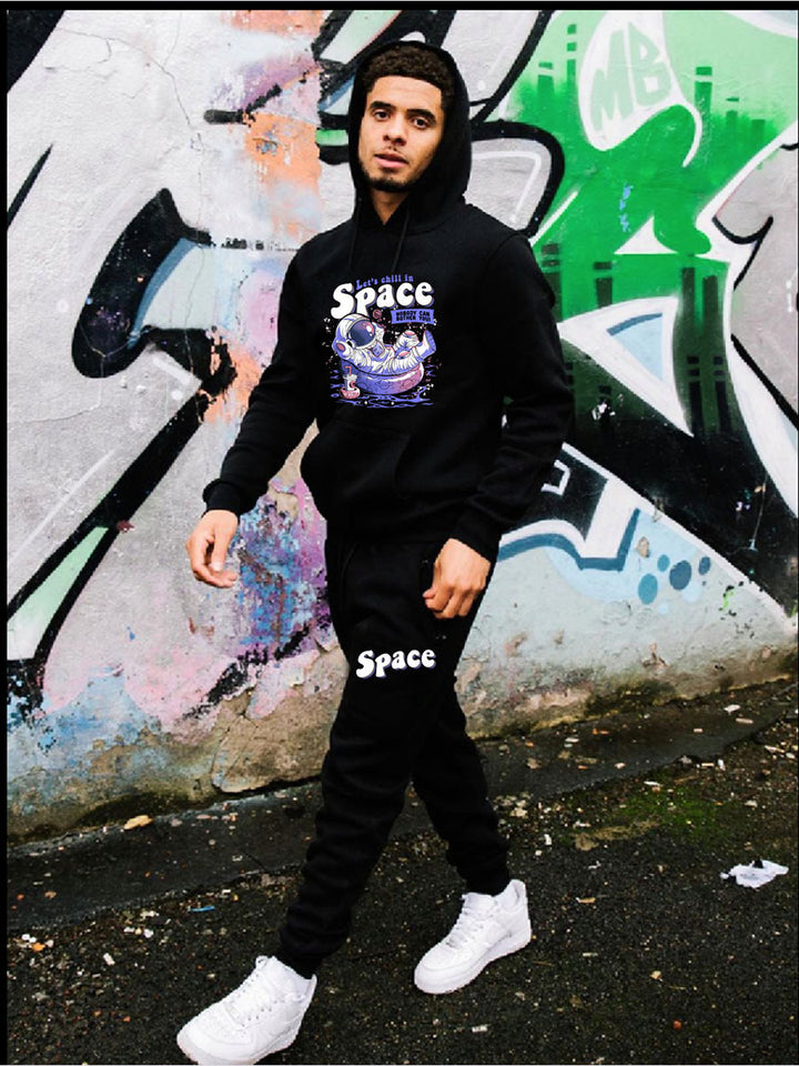 Damen lässiges Hoodie- und Jogginghose-Set mit kreativem Astronauten-Print Drune